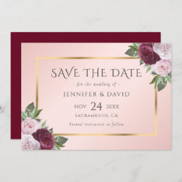 Elegant Burgundy Gold Blush Pink Floral Save The Date