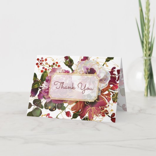 Elegant Burgundy Gold Blush Pink Floral Vielen Dan Karte (Vorderseite)