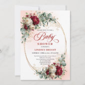 Elegant Burgundy Gold Boho Baby Shower Invitation Einladung (Vorderseite)