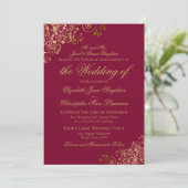 Elegant Burgundy & Gold Classy Formal Wedding Einladung (Stehend Vorderseite)