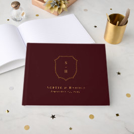 Elegant Burgundy & Gold Crest Monogram Wedding Gästebuch