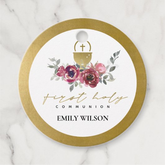 ELEGANT BURGUNDY GOLD FLORAL ERSTE HOLZGEMEINSCHAF GESCHENKANHÄNGER (Vorderseite)