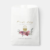 ELEGANT BURGUNDY GOLD FLORAL ERSTE HOLZGEMEINSCHAF GESCHENKTÜTCHEN (Vorderseite)