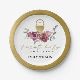 ELEGANT BURGUNDY GOLD FLORAL ERSTE HOLZGEMEINSCHAF PAPPTELLER