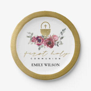 ELEGANT BURGUNDY GOLD FLORAL ERSTE HOLZGEMEINSCHAF PAPPTELLER