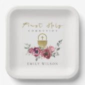 ELEGANT BURGUNDY GOLD FLORAL ERSTE HOLZGEMEINSCHAF PAPPTELLER (Vorderseite)