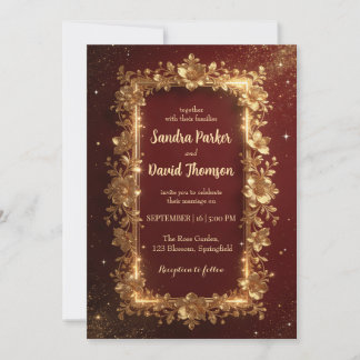 Elegant Burgundy & Gold Floral Frame Wedding  Einladung