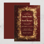Elegant Burgundy & Gold Floral Frame Wedding  Einladung (Vorne/Hinten)