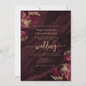 Elegant Burgundy Gold Floral Wedding Einladung (Vorderseite)