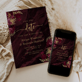 Elegant Burgundy Gold Floral Wedding Save the Date Einladung