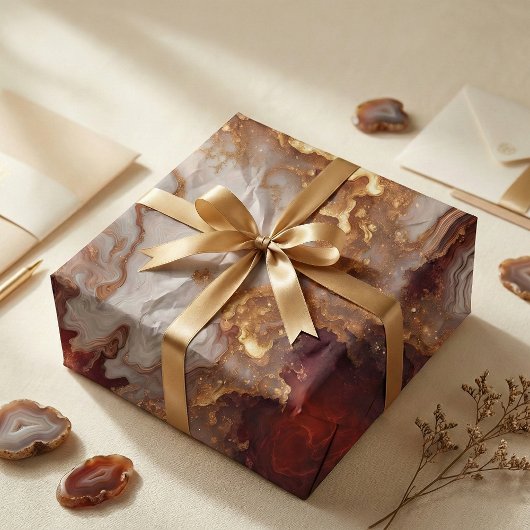 Elegant Burgundy Gold Liquid Marble Agate Abstract Seidenpapier