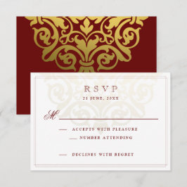 Elegant Burgundy Gold Mandala Indian Wedding RSVP Karte