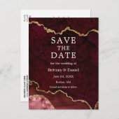 Elegant Burgundy Gold Marble Geode Save the Date Ankündigungspostkarte (Vorne/Hinten)