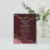 Elegant Burgundy Gold Marble Geode Save the Date Ankündigungspostkarte (Stehend Vorderseite)