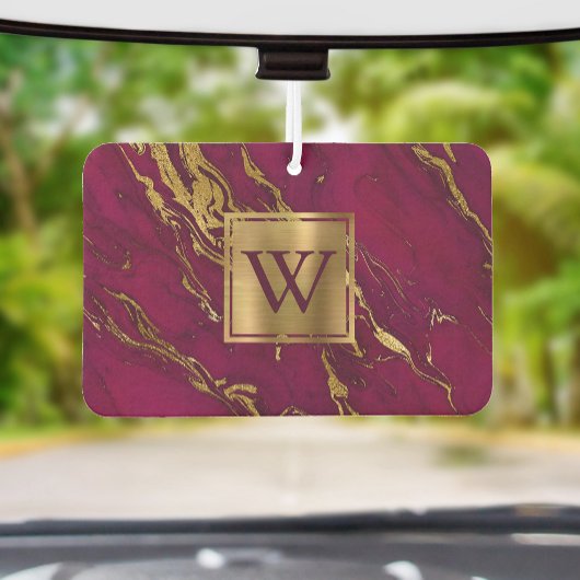 Elegant Burgundy Gold Marble Monogram Autolufterfrischer