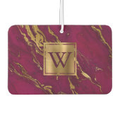 Elegant Burgundy Gold Marble Monogram Autolufterfrischer (Vorderseite)