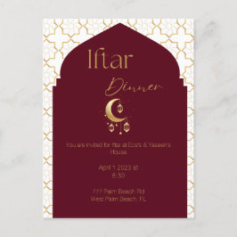 Elegant Burgundy & Gold Ramadan Iftar Einladung Postkarte