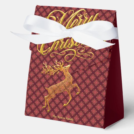 Elegant Burgundy & Gold Reindeer Merry Christmas Geschenkschachtel (Vorderseite)