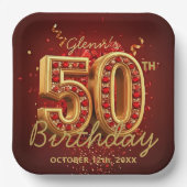 Elegant Burgundy Gold Ruby Gem 50th Birthday Party Pappteller (Vorderseite)