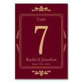 Elegant Burgundy & Gold Wedding Table Number Card Tischnummer (Rückseite)