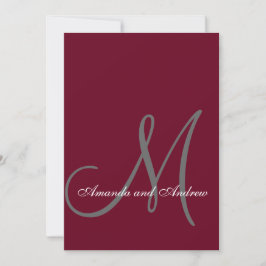 Elegant Burgundy Gray Monogram Formal Wedding Einladung