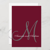 Elegant Burgundy Gray Monogram Formal Wedding Einladung (Vorne/Hinten)