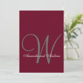 Elegant Burgundy Gray Monogram Formal Wedding Einladung (Stehend Vorderseite)