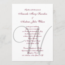 Elegant Burgundy Gray Monogram Formal Wedding Einladung
