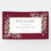 Elegant Burgundy Greenerity Wedding Willkommen Banner (Horizontal)