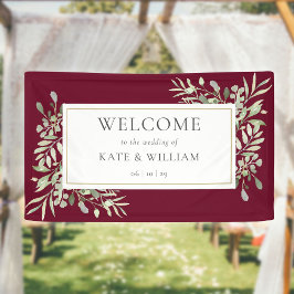 Elegant Burgundy Greenerity Wedding Willkommen Banner