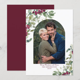 Elegant Burgundy Greenery Foto Feiertagskarte