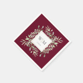 Elegant Burgundy Greenery Gold Monogram Serviette (Ecke)