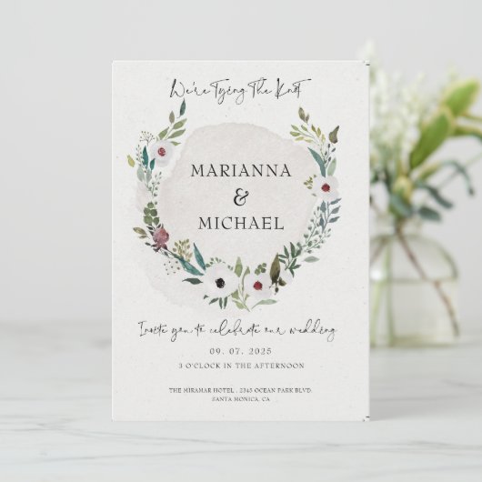 Elegant Burgundy Greenery Thin Script Wedding (Stehend Vorderseite)