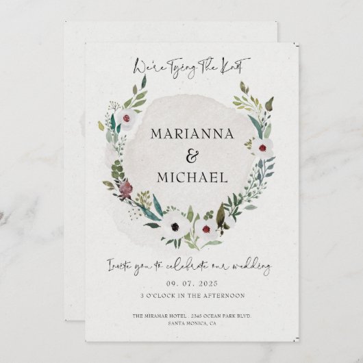 Elegant Burgundy Greenery Thin Script Wedding (Vorne/Hinten)