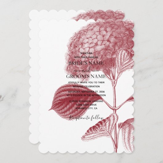 Elegant Burgundy Hydrangea Hochzeitseinladungen Einladung (Vorne/Hinten)