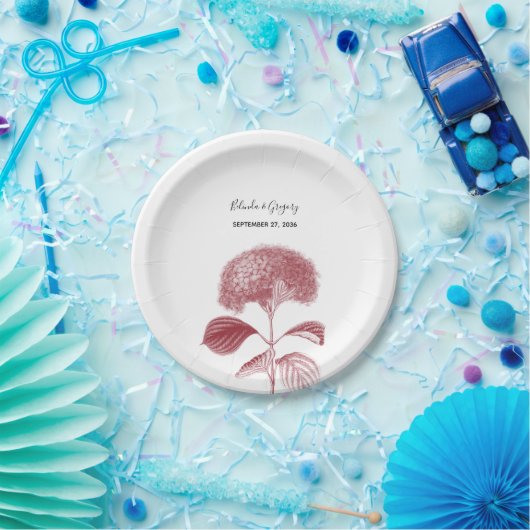 Elegant Burgundy Hydrangea Wedding Pappteller (Party)