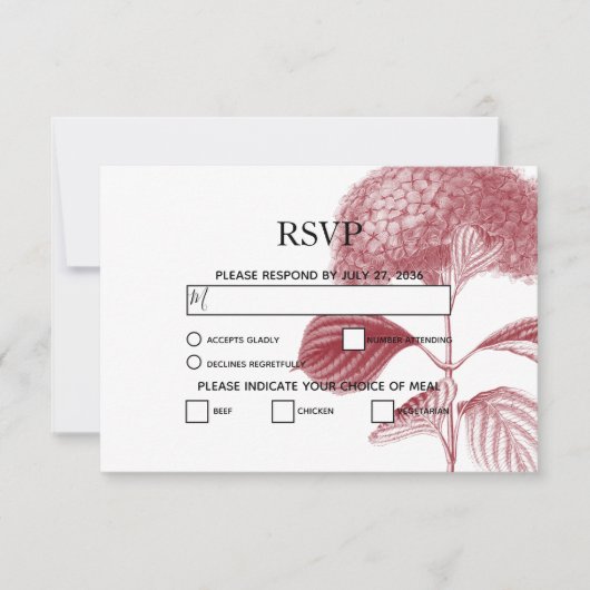 Elegant Burgundy Hydrangea Wedding RSVP Cards (Vorderseite)