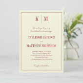 Elegant Burgundy Ivory Monogram Wedding Einladung (Stehend Vorderseite)