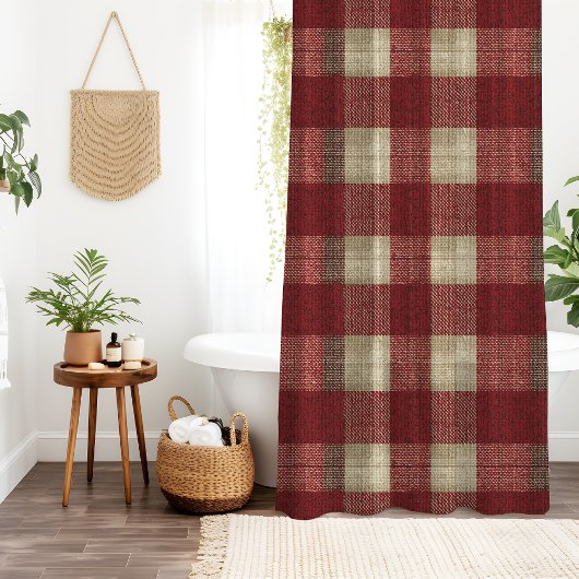 Elegant Burgundy Ivory Rust Red Plaid Pattern Duschvorhang