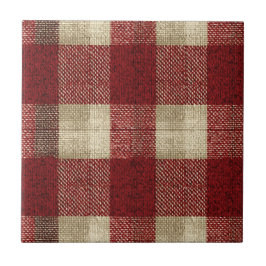 Elegant Burgundy Ivory Rust Red Plaid Pattern Fliese