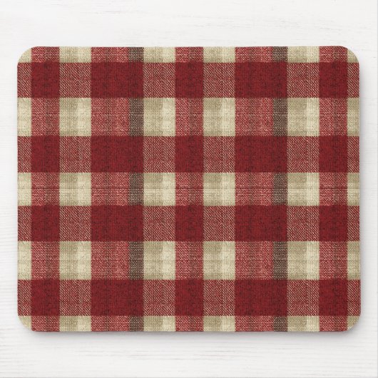 Elegant Burgundy Ivory Rust Red Plaid Pattern Mousepad (Vorne)