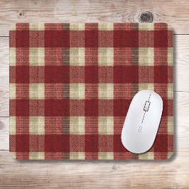 Elegant Burgundy Ivory Rust Red Plaid Pattern Mousepad