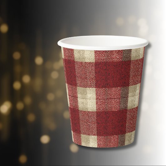 Elegant Burgundy Ivory Rust Red Plaid Pattern Pappbecher