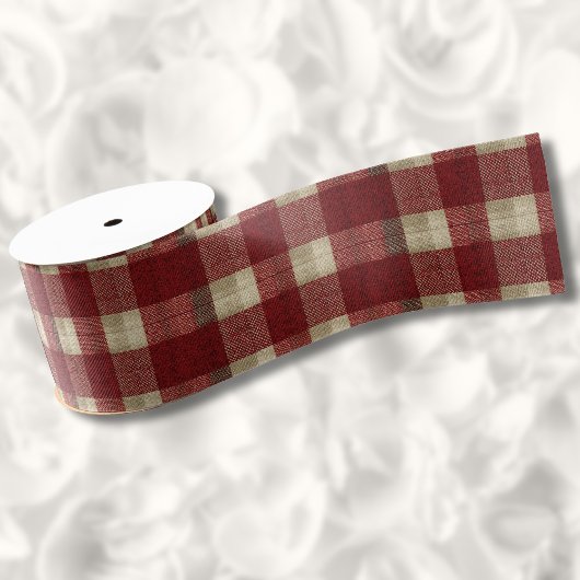 Elegant Burgundy Ivory Rust Red Plaid Pattern Ripsband