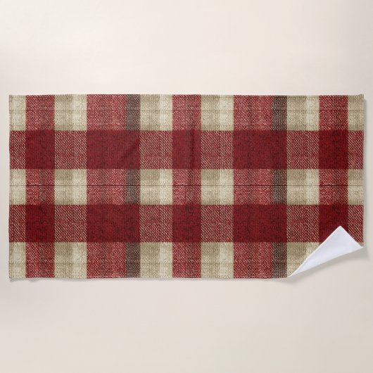 Elegant Burgundy Ivory Rust Red Plaid Pattern Strandtuch (Vorderseite)
