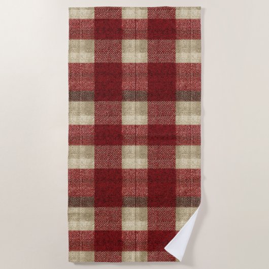 Elegant Burgundy Ivory Rust Red Plaid Pattern Strandtuch (Vorderseite)