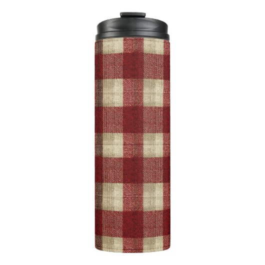 Elegant Burgundy Ivory Rust Red Plaid Pattern Thermosbecher (Vorderseite)