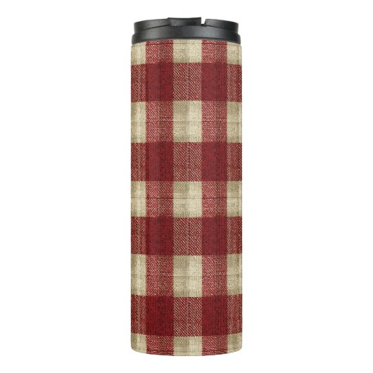 Elegant Burgundy Ivory Rust Red Plaid Pattern Thermosbecher (Rückseite)