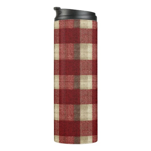 Elegant Burgundy Ivory Rust Red Plaid Pattern Thermosbecher (Nach rechts gedreht)