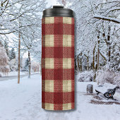 Elegant Burgundy Ivory Rust Red Plaid Pattern Thermosbecher